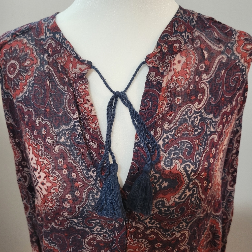 Lucky Brand Paisley Floral Boho Print Multicolored Long Sleeve Blouse | M - Picture 2 of 9